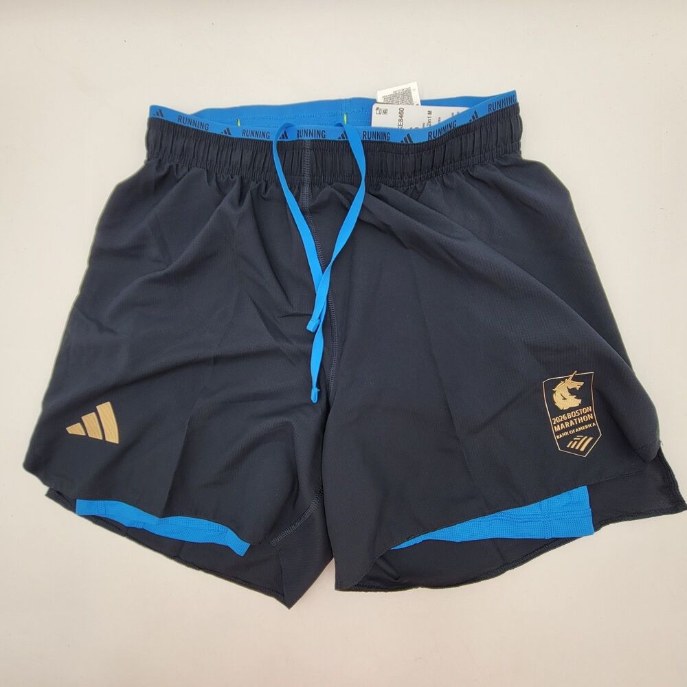 Adidas Boston Marathon 2026 Running 2-IN-1 Shorts Men's SMALL Blck/Blue/Gold NWT